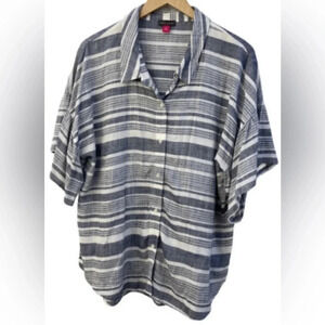 Vince Camuto Size‎ XL Striped Shirt Short Ruffle Bell Sleeve Top Blue White​​